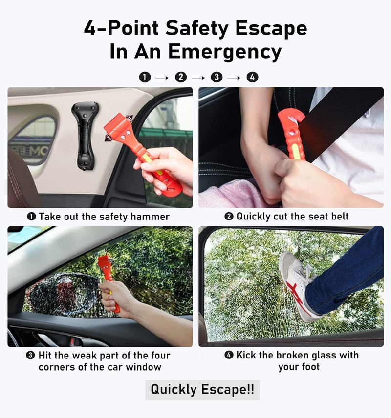 KLSKKJ Car Safety Hammer 4 Pack, Car Window Glass Breaker and Seat Belt Cutter Car Emergency Escape Tool with Light Reflective Tape for Family Rescue, Life Saving Survival Kit - Image 4
